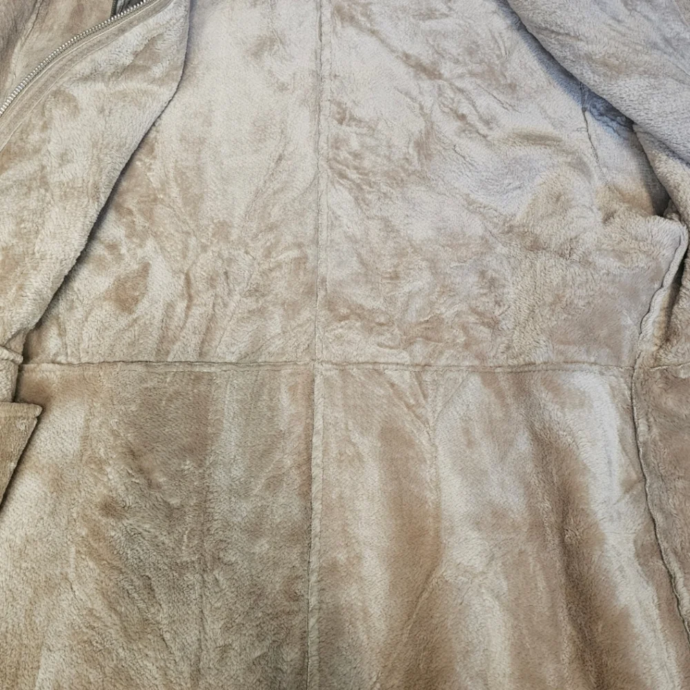 Vintage Y2K Guess Leather Jacket Patchwork Faux Sheepskin Fur Lined Tan Beige - Picture 11 of 13